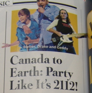 The Canadian trio: Bieber, Drake and Geddy