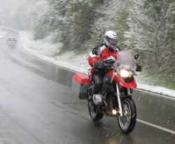 Neil Peart riding in the Bavarian snow