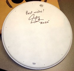 Signed Neil Peart DW drum head for charity auction