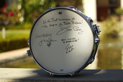 DW Super Solid snare drum signed by Neil Peart