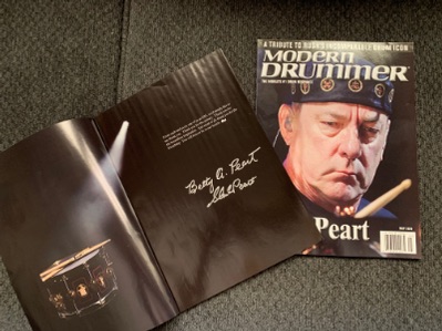 Modern Drummer Neil Peart tribute issue signed by Betty and Glen Peart